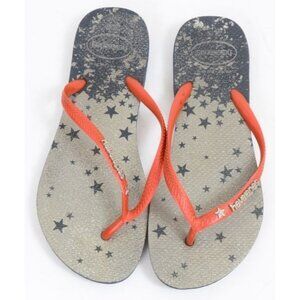 Havaianas Women's 8 Slim Metallic Red Flip Flops Stars Patriotic Flat Thongs